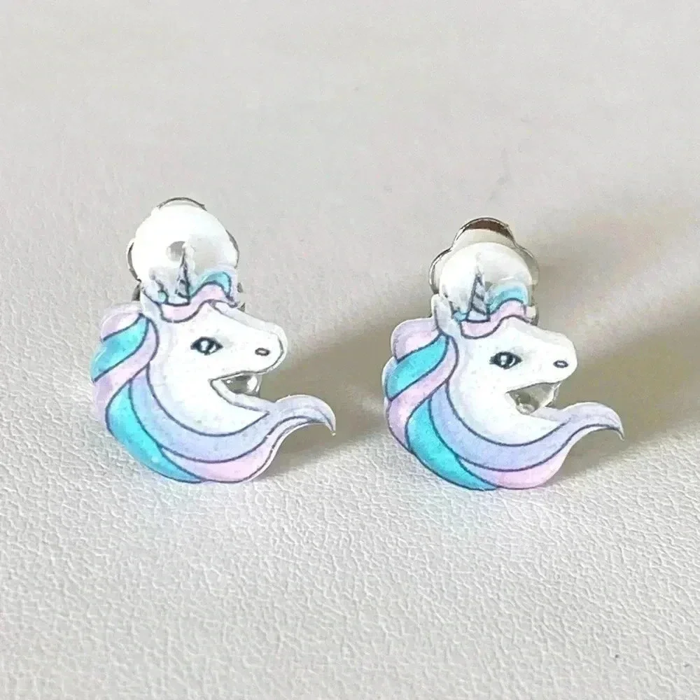 5 Pairs Kids Clip On Fawn Deer Rainbow Unicorn Seashell Butterfly
